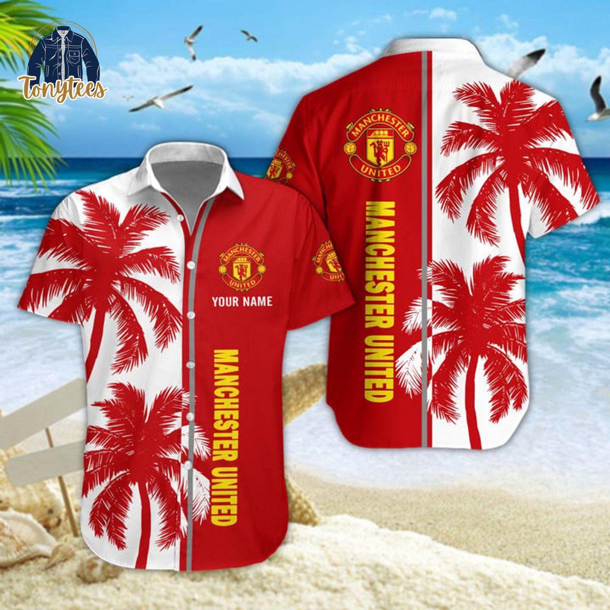 Manchester United Palm Tree Custom Name Hawaiian Shirt