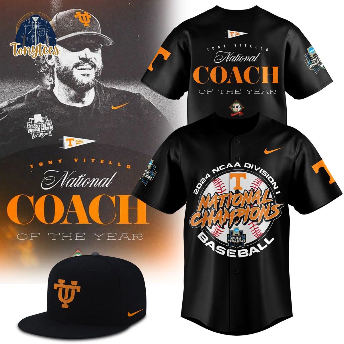 Tennessee Volunteers Coach Tony Vitello Baseball Jersey