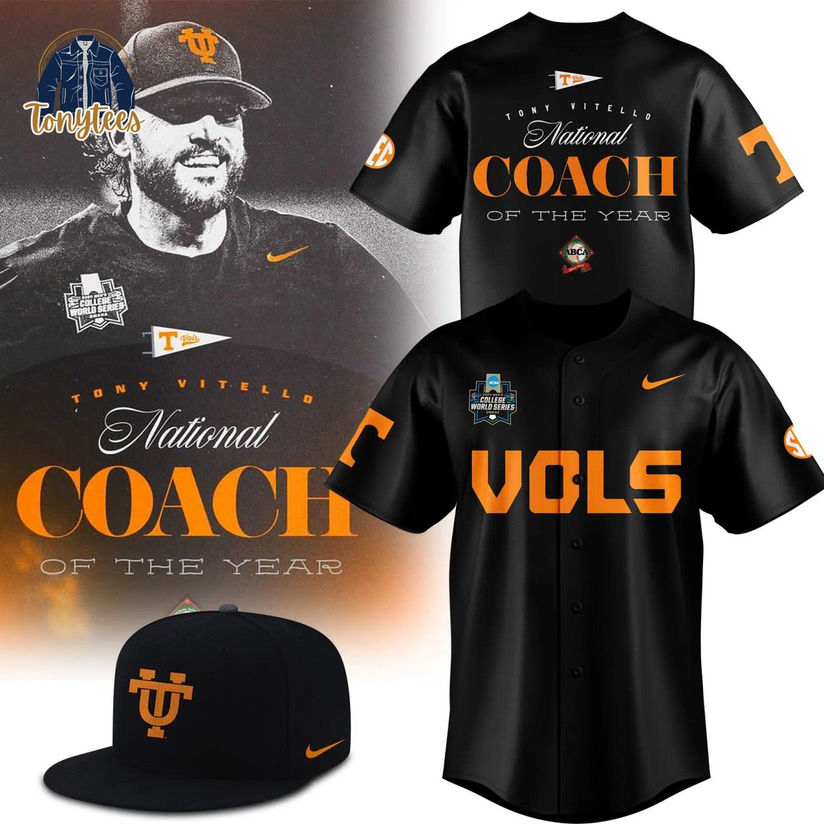 Tennessee Volunteers Tony Vitello National Coach Of The Year Baseball Jersey