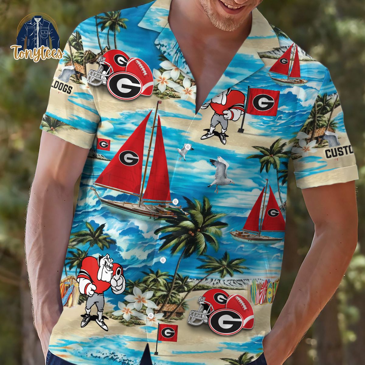 Georgia Bulldogs Custom Name Summer Tropical Hawaiian Shirt