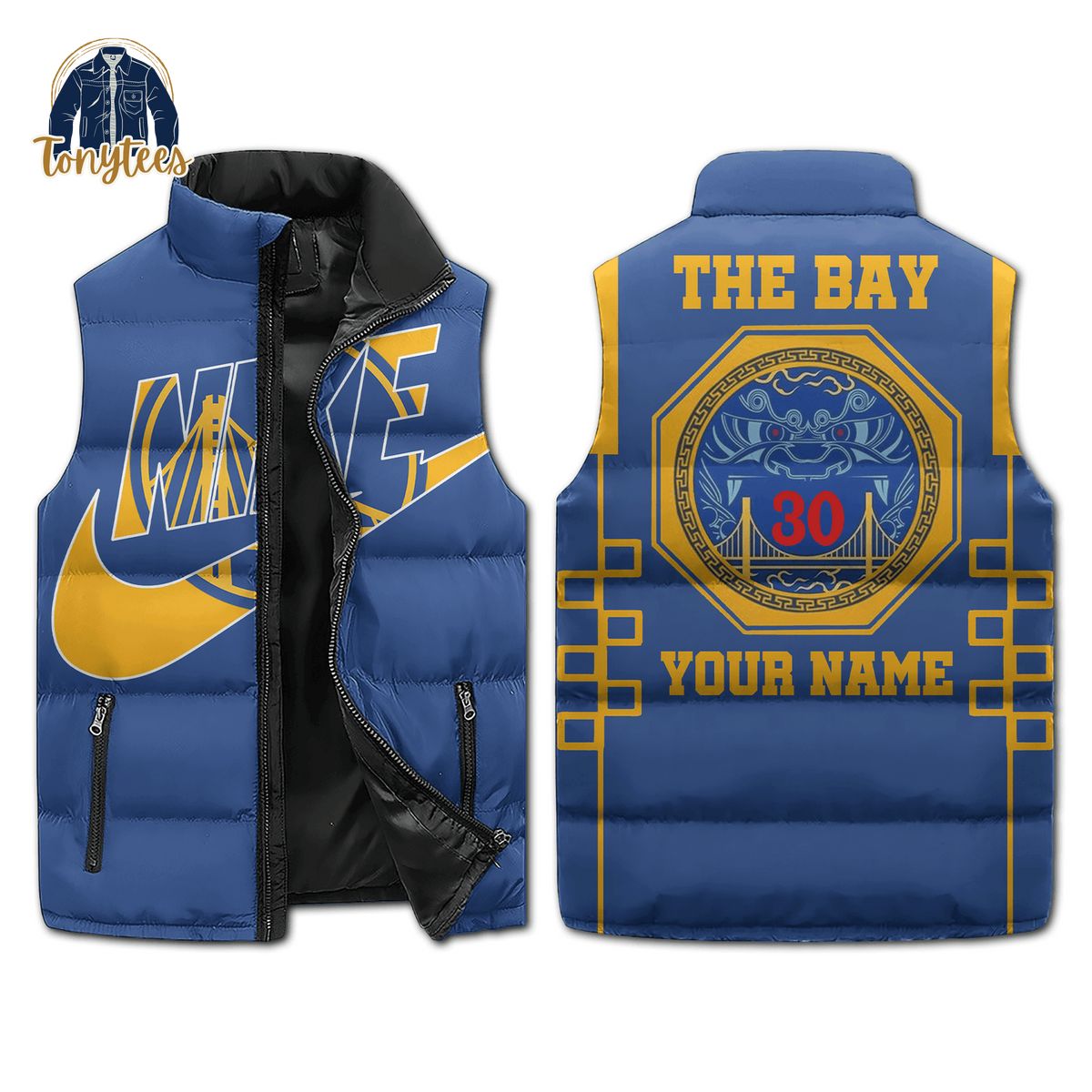 Golden State Warriors Custom Name Nike Puffer Sleeveless Jacket