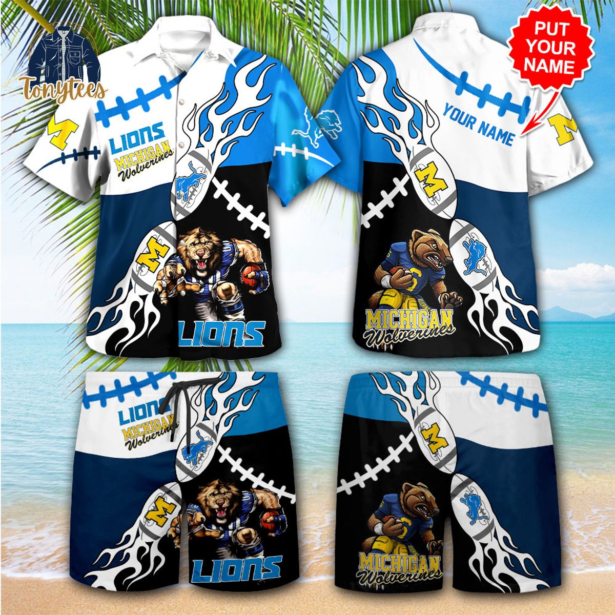 Michigan Wolverines x Detroit Lions Custom Name Hawaiian Shirt And Short