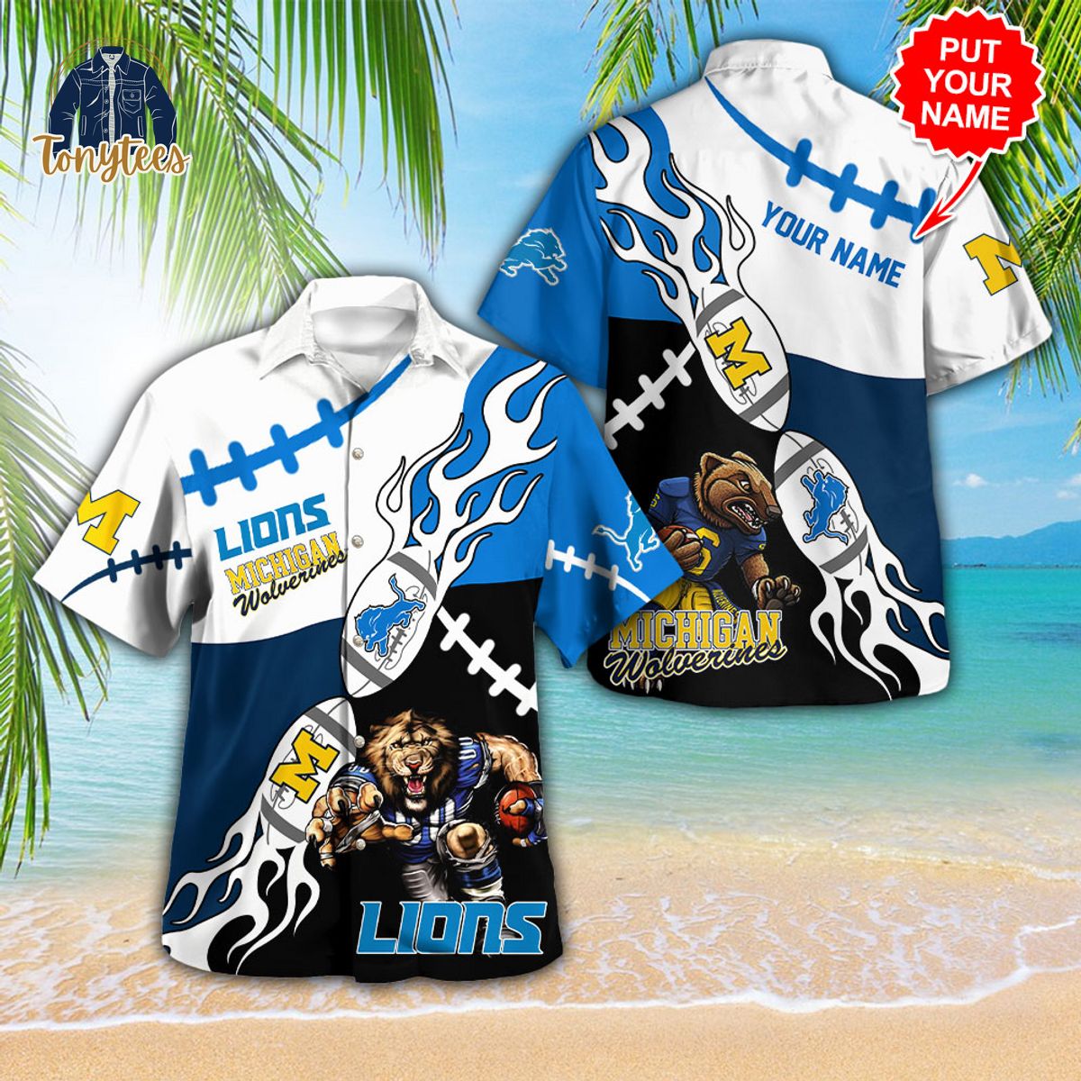 Michigan Wolverines x Detroit Lions Custom Name Hawaiian Shirt And Short