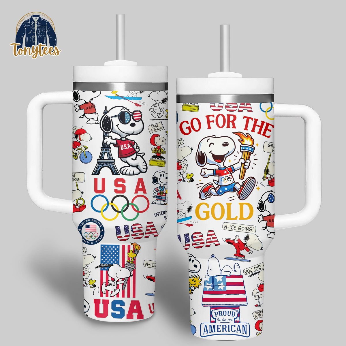 Snoopy USA Stanley Cup Handle Tumbler