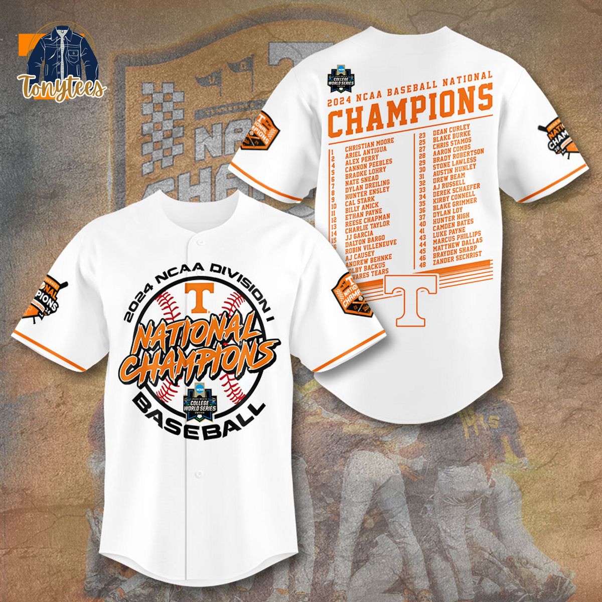 Tennessee Volunteers 2024 NCAA Baseball National Champions Baseball Jersey