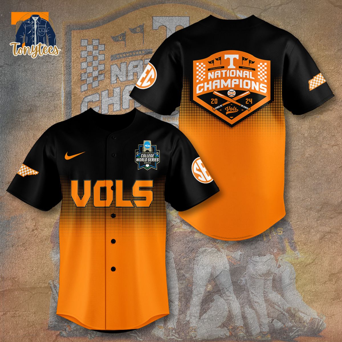 Tennessee Volunteers National Champions 24 Baseball Jersey