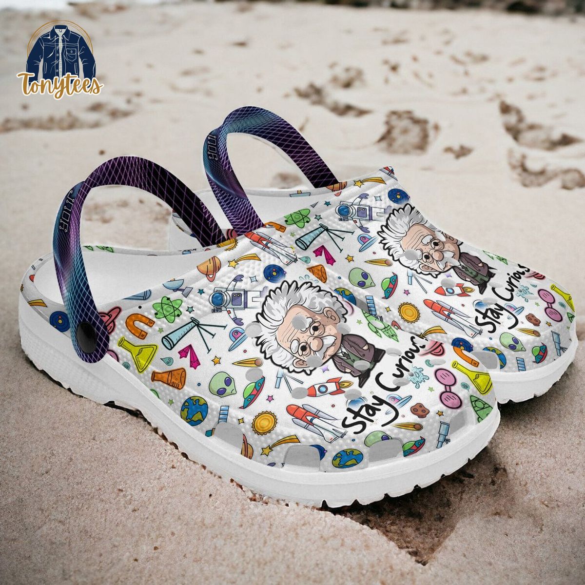 Albert Einstein Stay Curios Custom Name Crocs Clogs