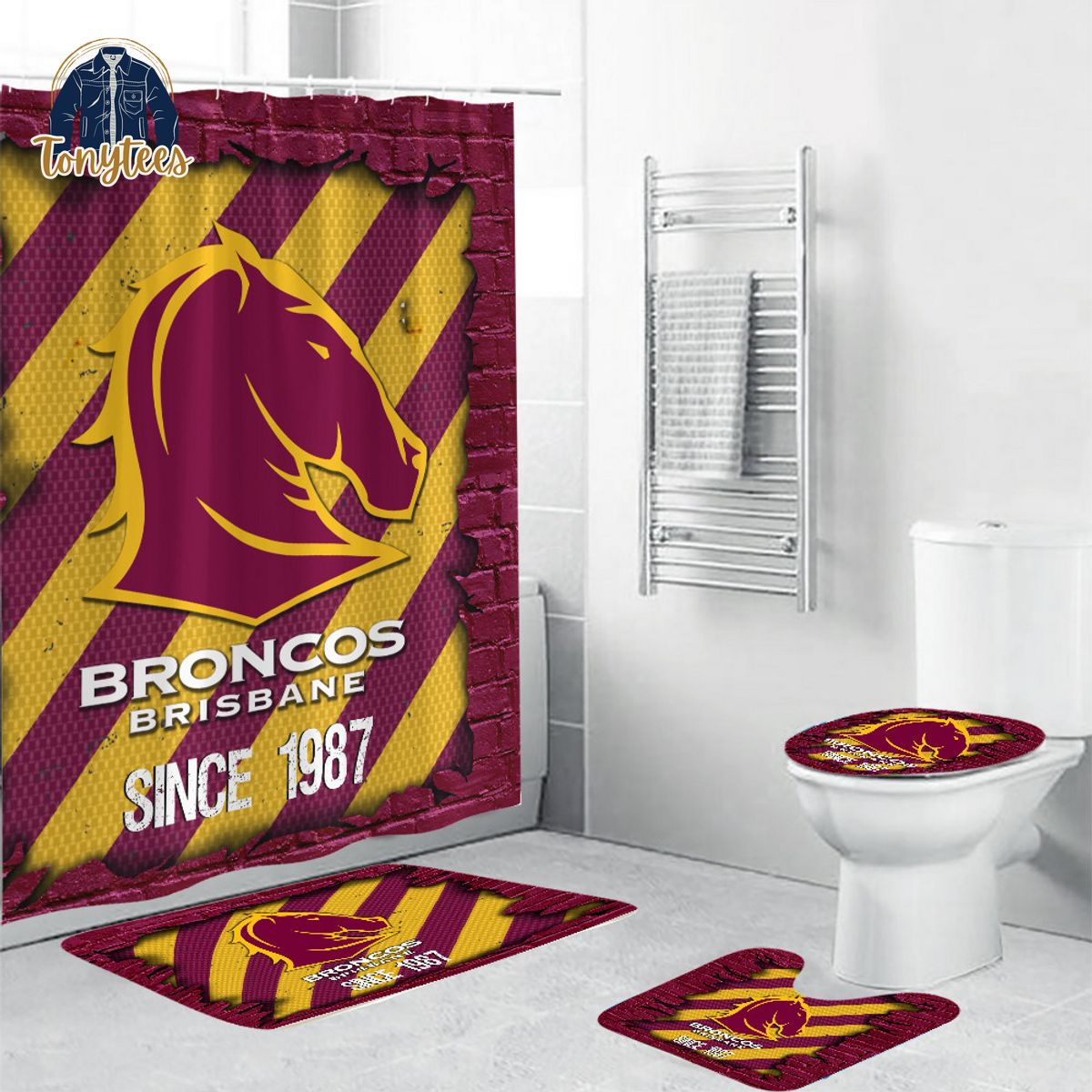 Brisbane Broncos NRL Shower Curtain Bathroom Set