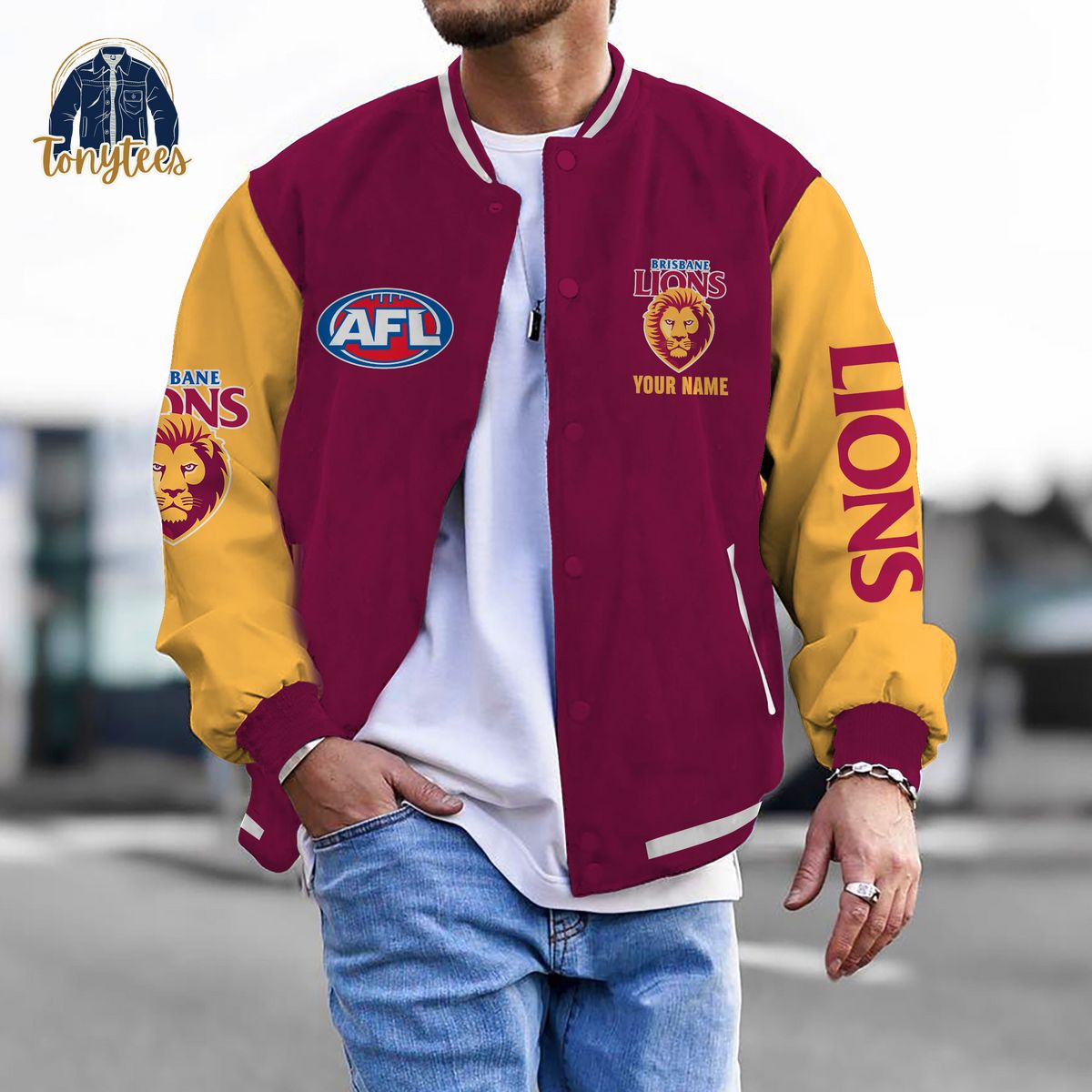 Brisbane Lions AFL Custom Name Baseball Jacket