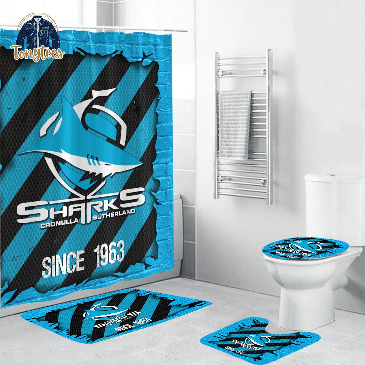 Cronulla-Sutherland Sharks NRL Shower Curtain Bathroom Set