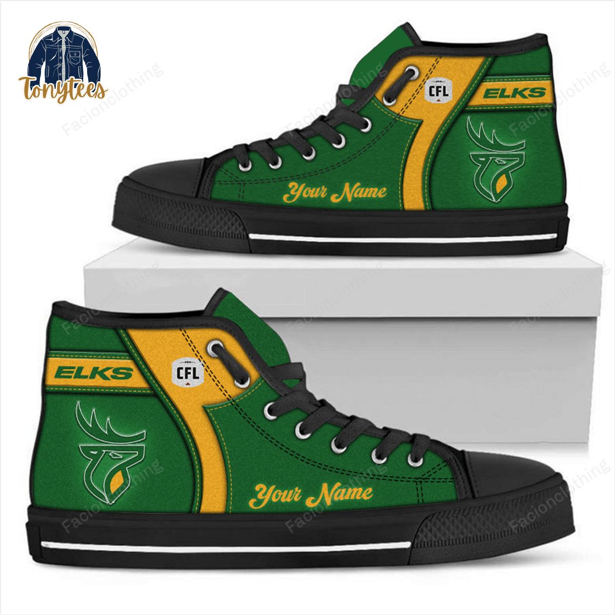 Edmonton Elks CFL Personalized High Top Canvas Shoes