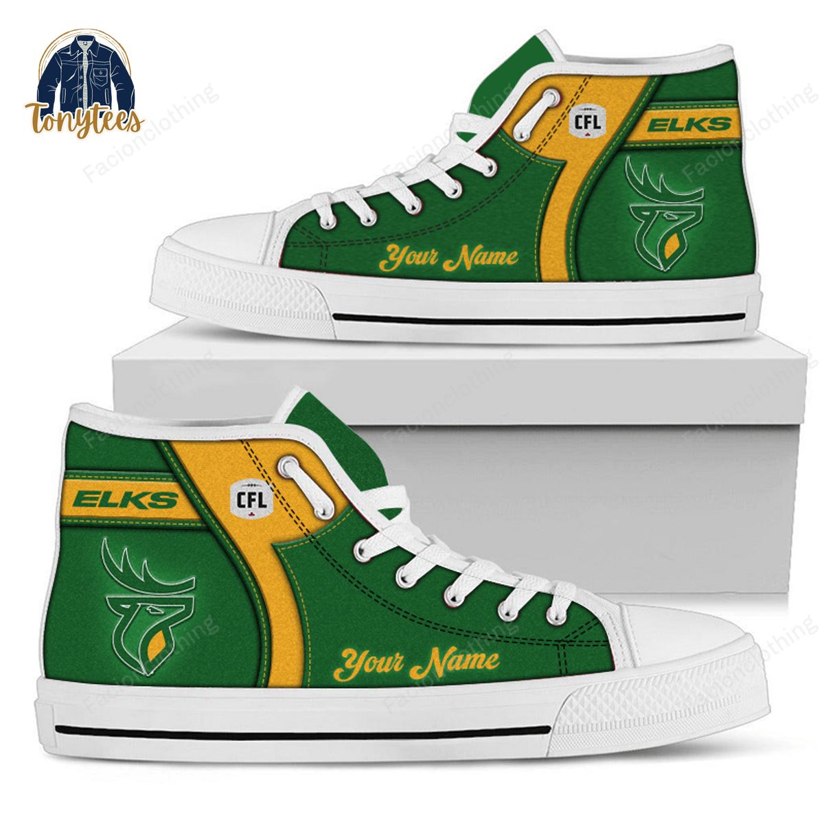 Edmonton Elks CFL Personalized High Top Canvas Shoes