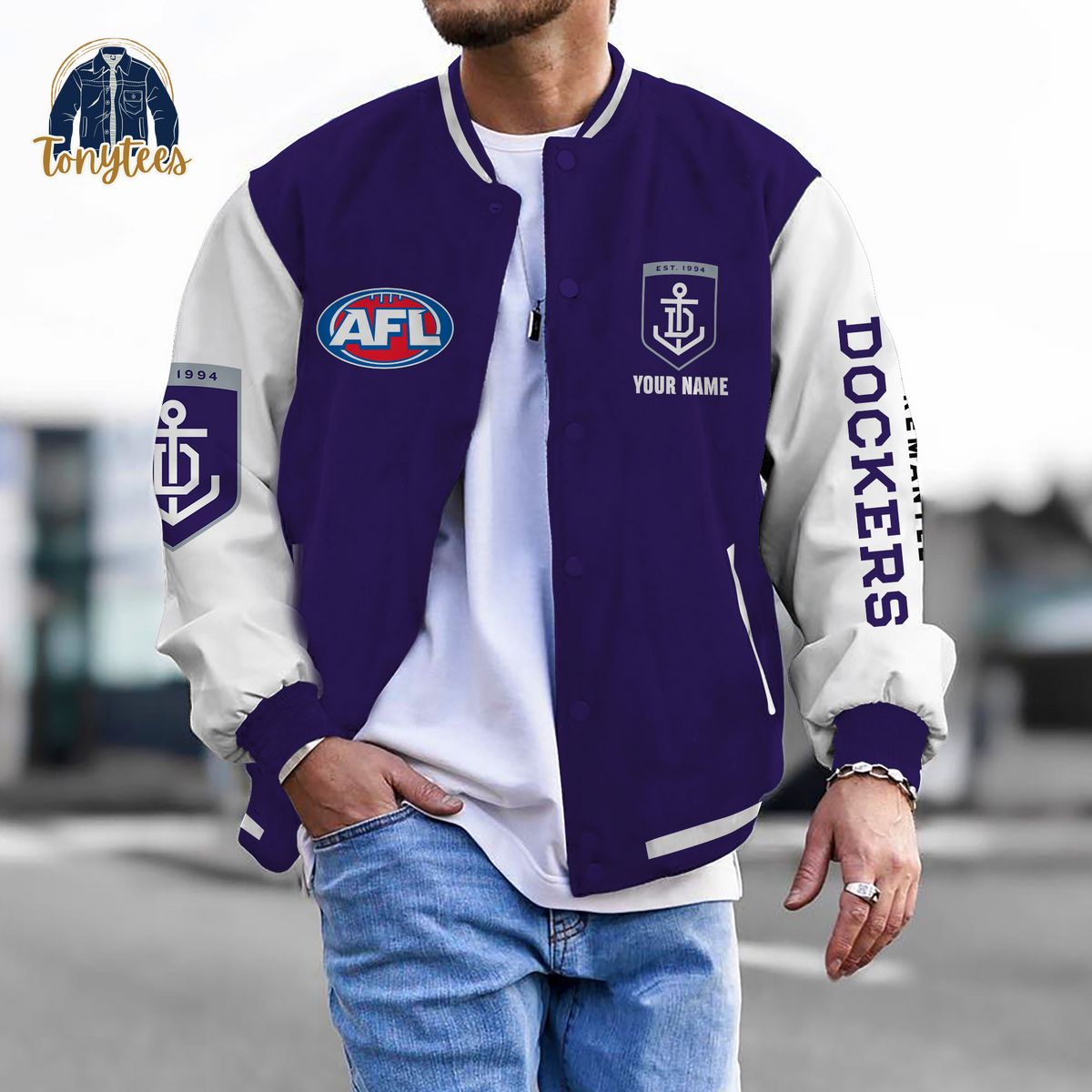 Fremantle Football Club AFL Custom Name Baseball Jacket