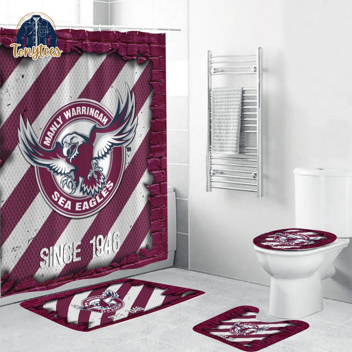 Manly Warringah Sea Eagles NRL Shower Curtain Bathroom Set