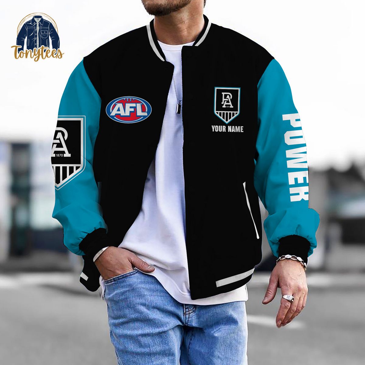 Port Adelaide AFL Custom Name Baseball Jacket