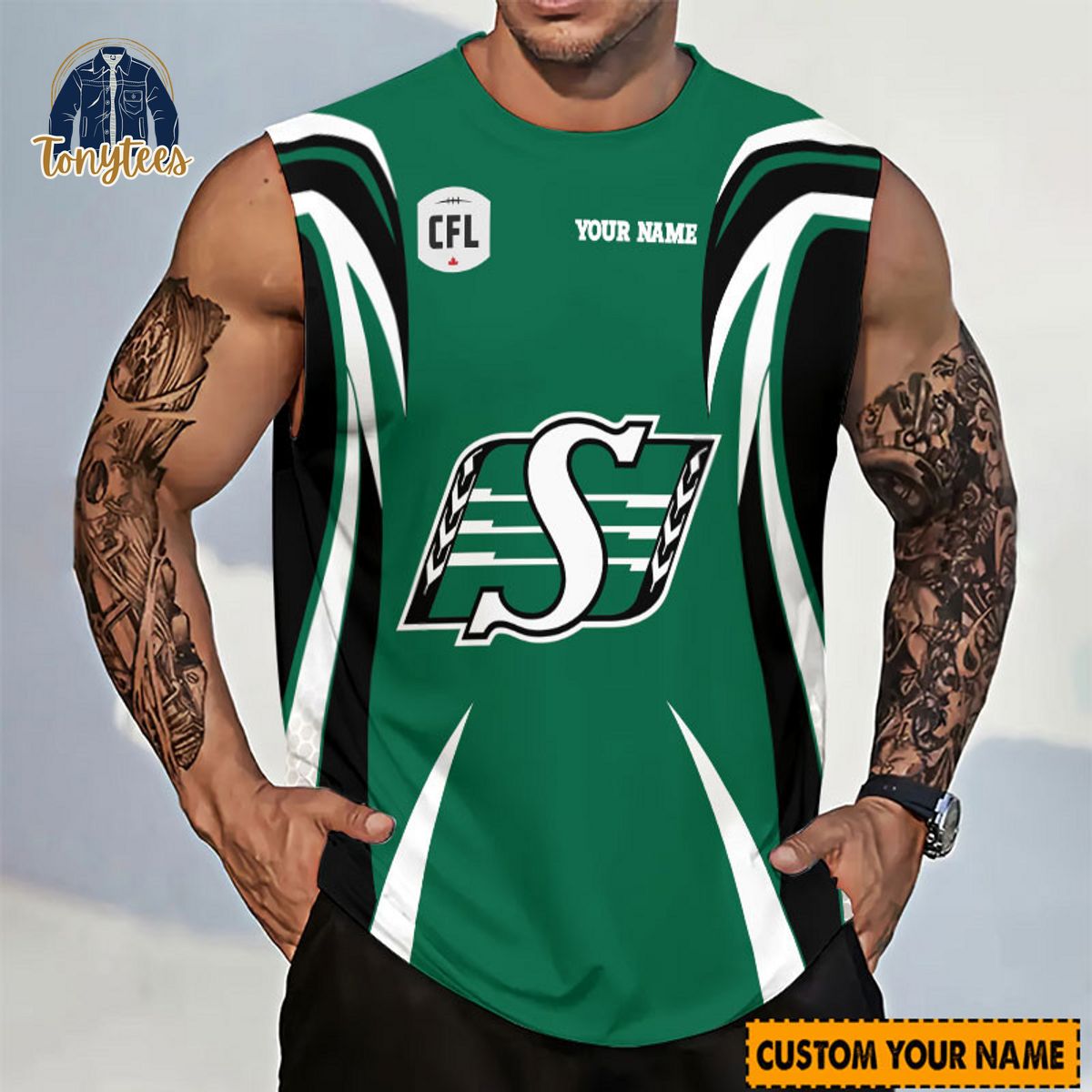 Saskatchewan Roughriders CFL Green Personalized Tanktop