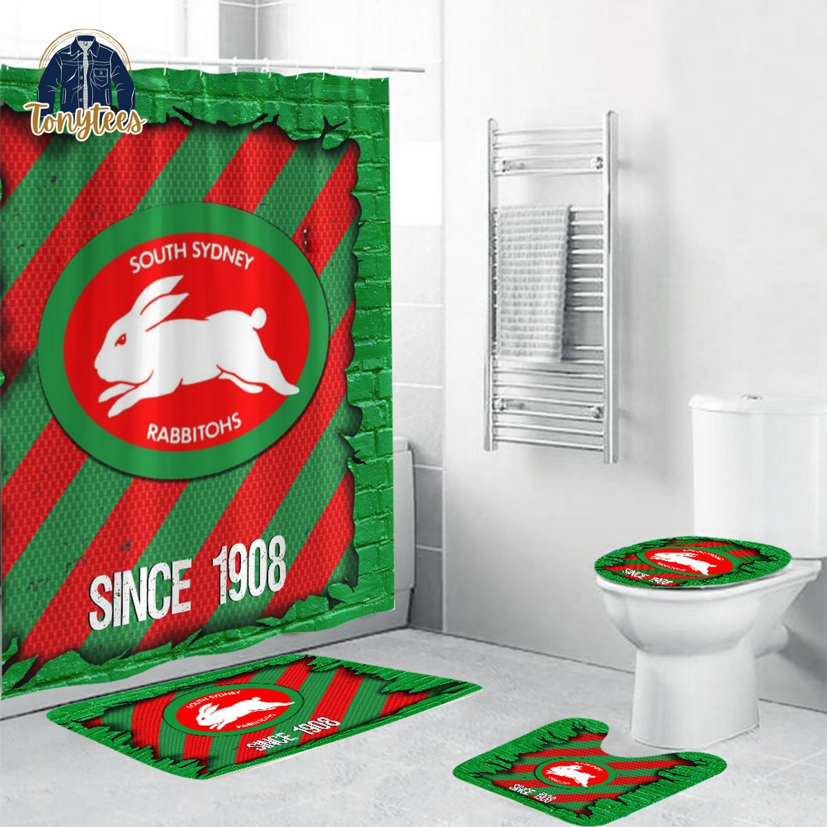 South Sydney Rabbitohs NRL Shower Curtain Bathroom Set