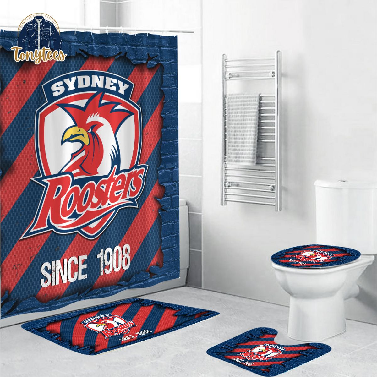 Sydney Roosters NRL Shower Curtain Bathroom Set