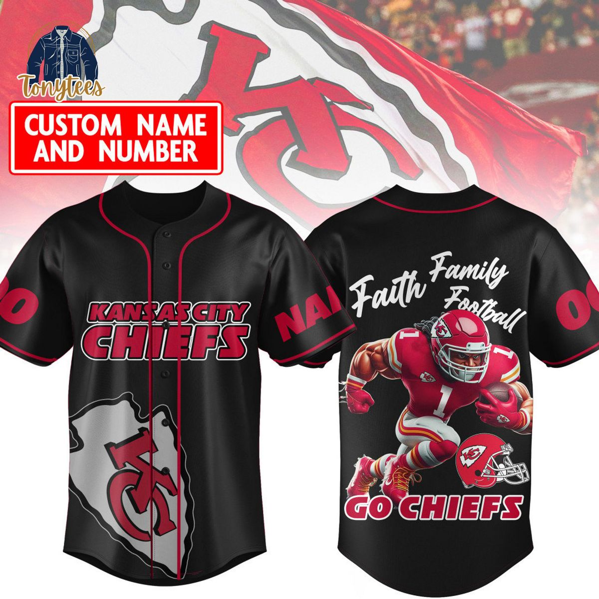 Kansas City Chiefs Faith Family Football Go Chiefs Personalized Baseball Jersey