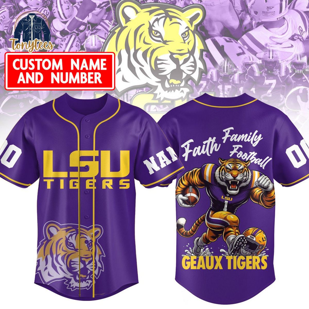 LSU Tigers Faith Family Football Geaux Bills Tigers Personalized Baseball Jersey