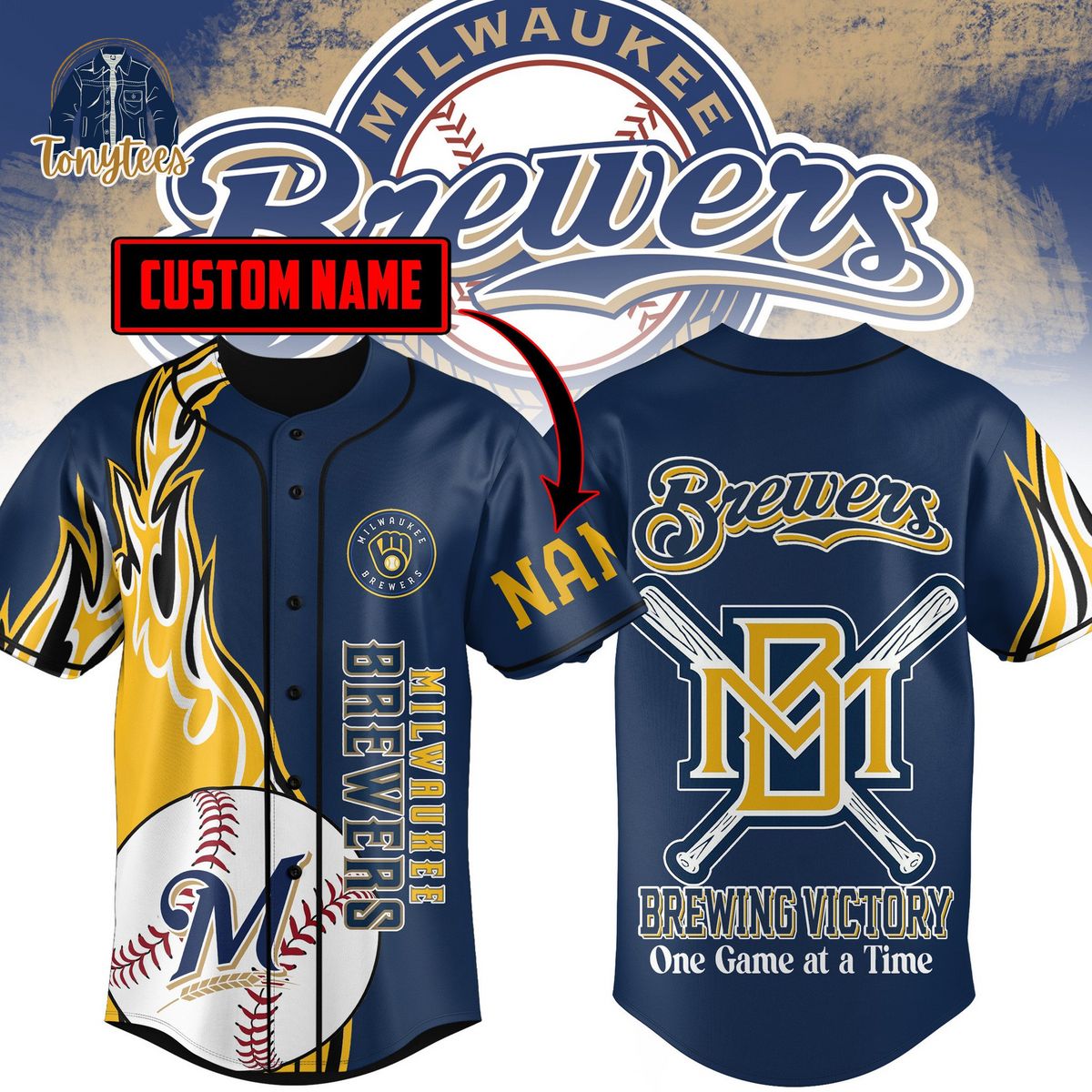 Milwaukee Brewers Brewing Victory One Game at a Time Personalized Baseball Jersey