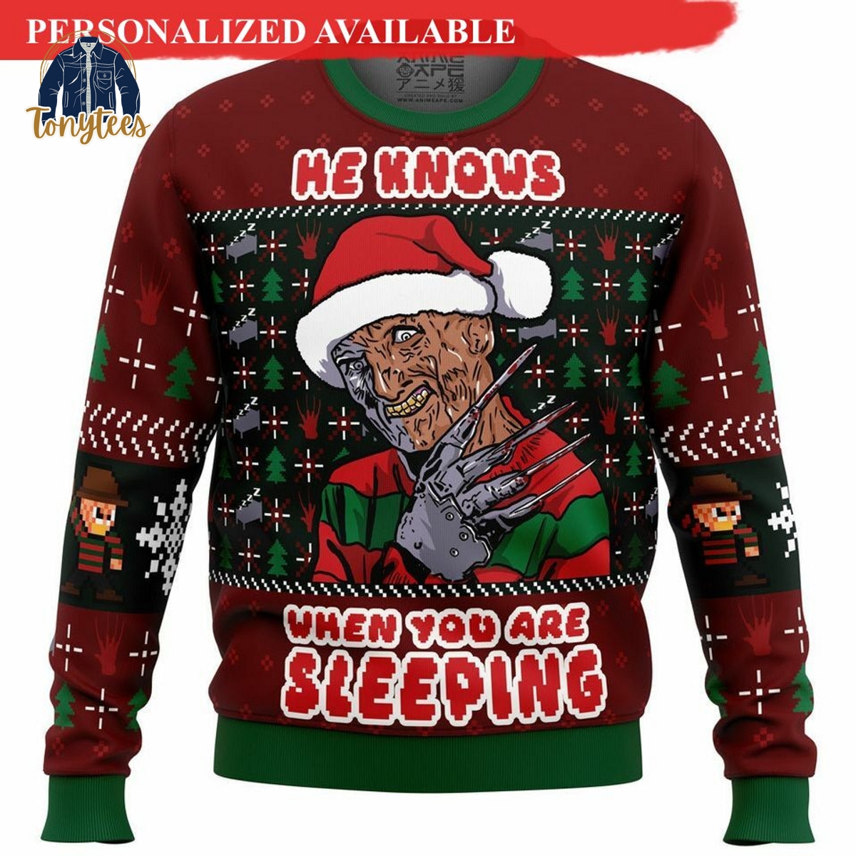 Freddy Krueger He Knows When You Are Sleeping Ugly Christmas Sweater