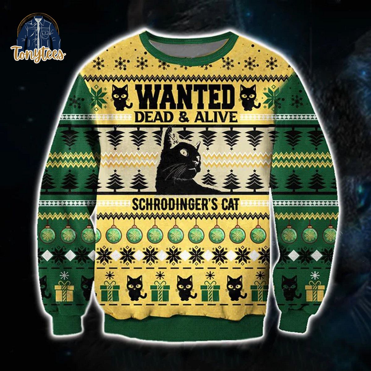 Wanted Death And Life Schrodinger’s Cat Ugly Christmas Sweater