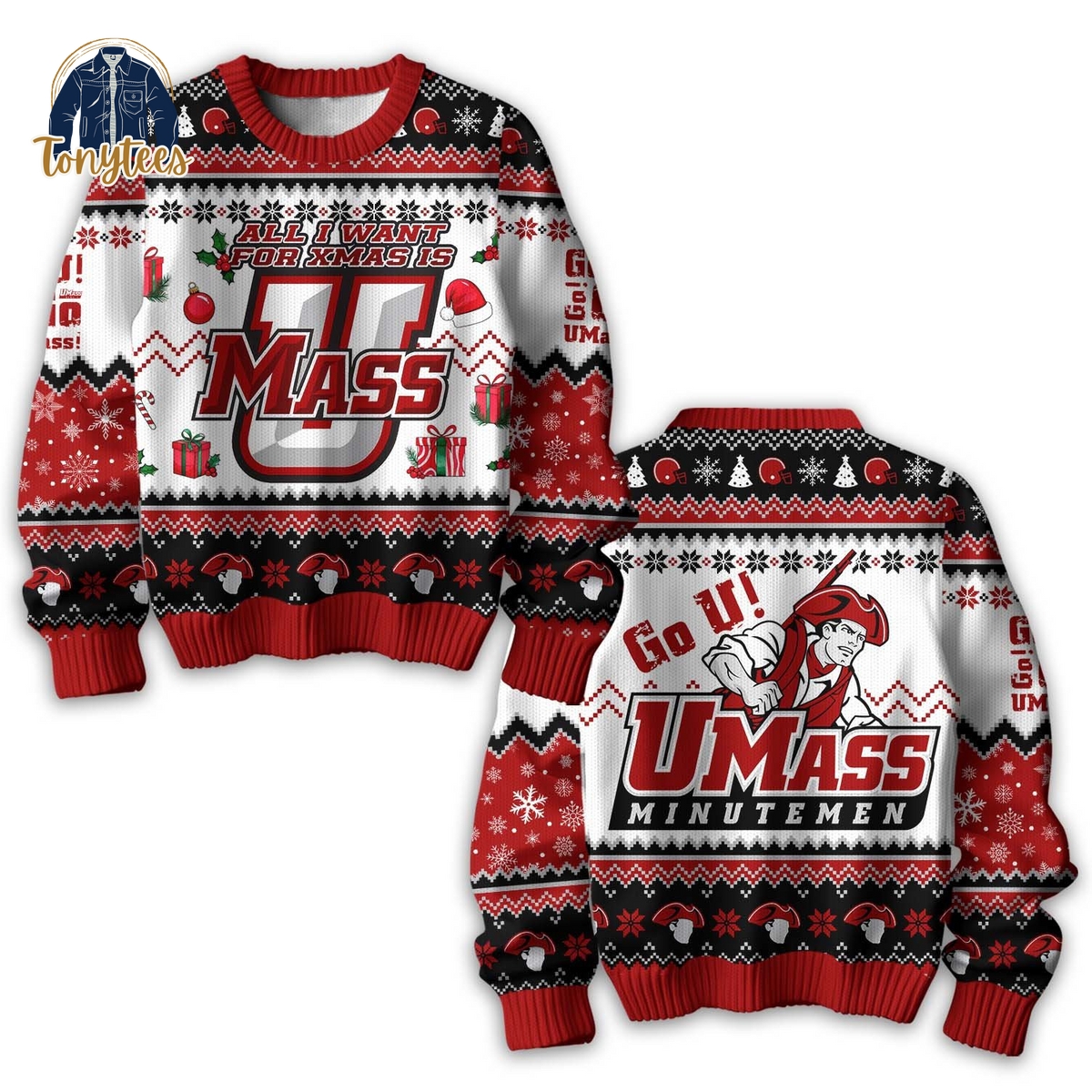 All I Want For Xmas Is UMass Minutemen Ugly Christmas Sweater