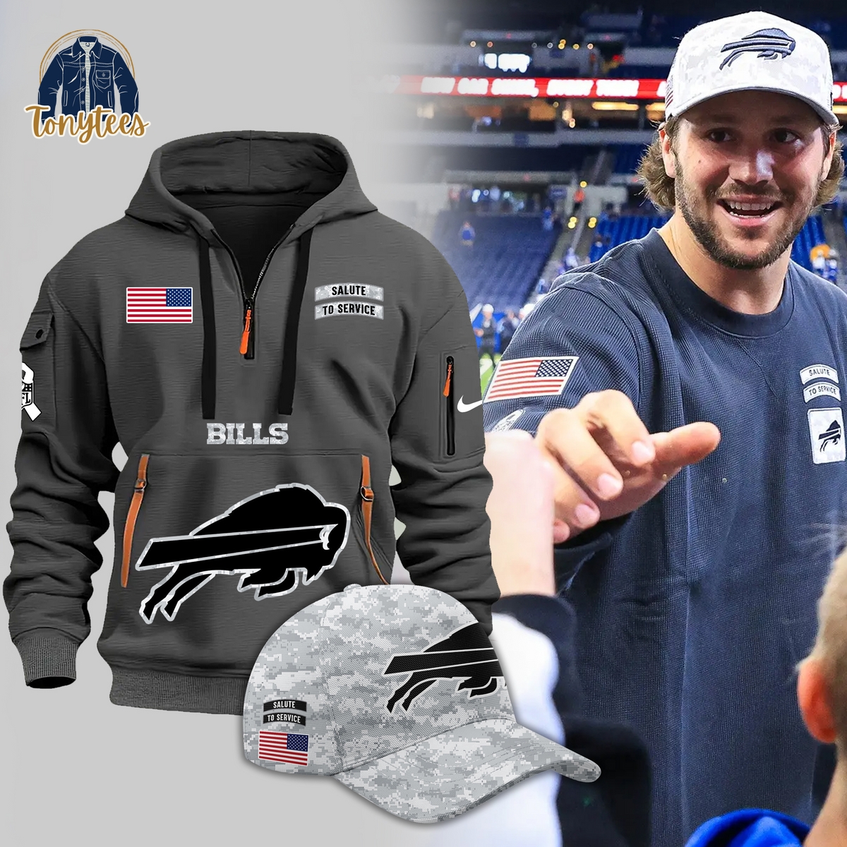 Buffalo Bills Salute to Service 2024 Half Zip Hoodie