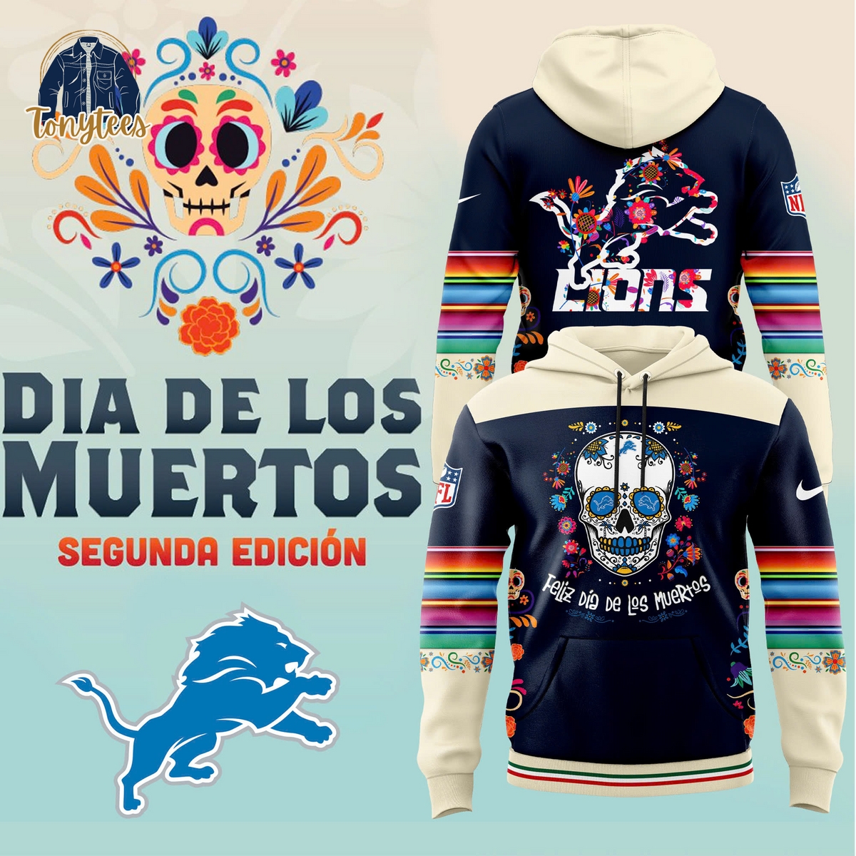 Detroit Lions Dia De Los Muertos 2024 Hoodie