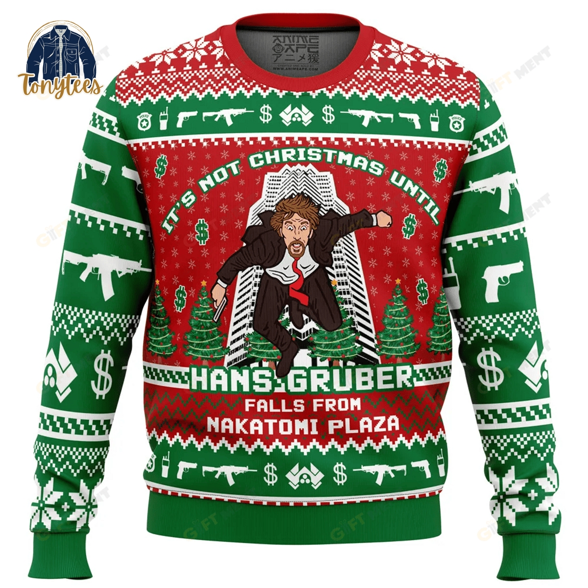 Hans Gruber Fall From Nakatomi Plaza Die Hard Ugly Christmas Sweater