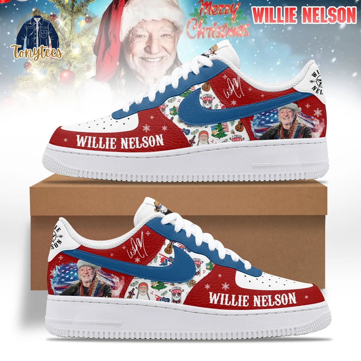 Merry Christmas Willie Nelson Air Force 1 Sneaker