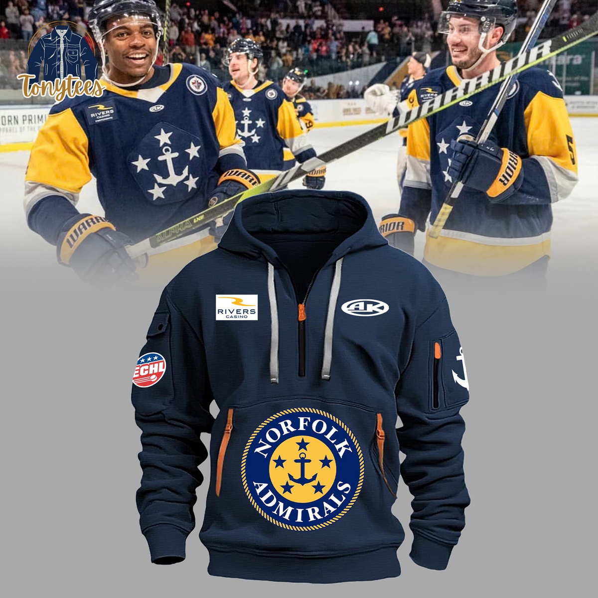 Norfolk Admirals ECHL 2024 Half Zip Hoodie