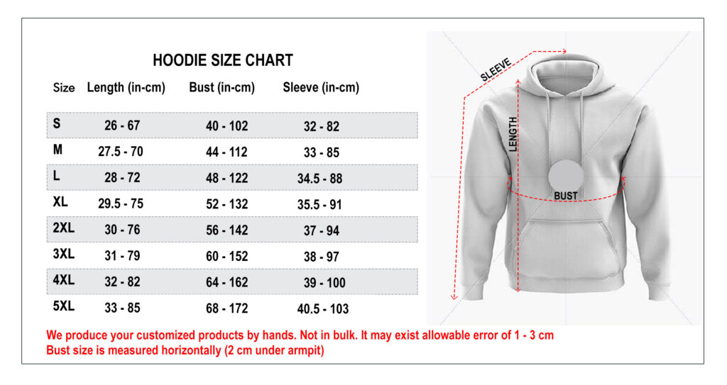 3d hoodie size chart tonytees