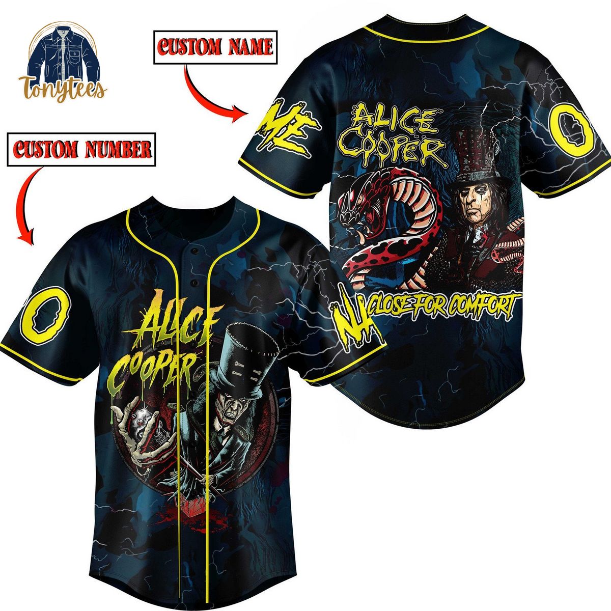 Alice Cooper too close for comfort custome name baseball jersey