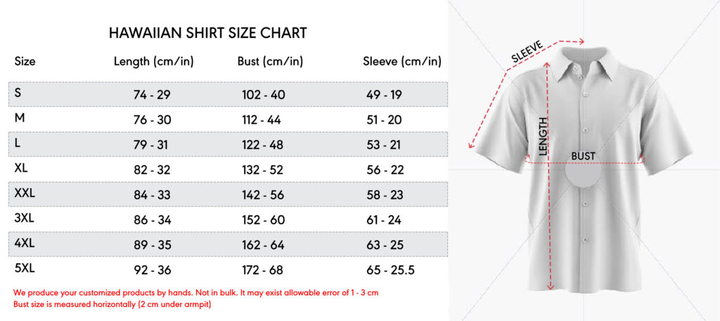 Hawaiian Shirt Size Chart Tonytees