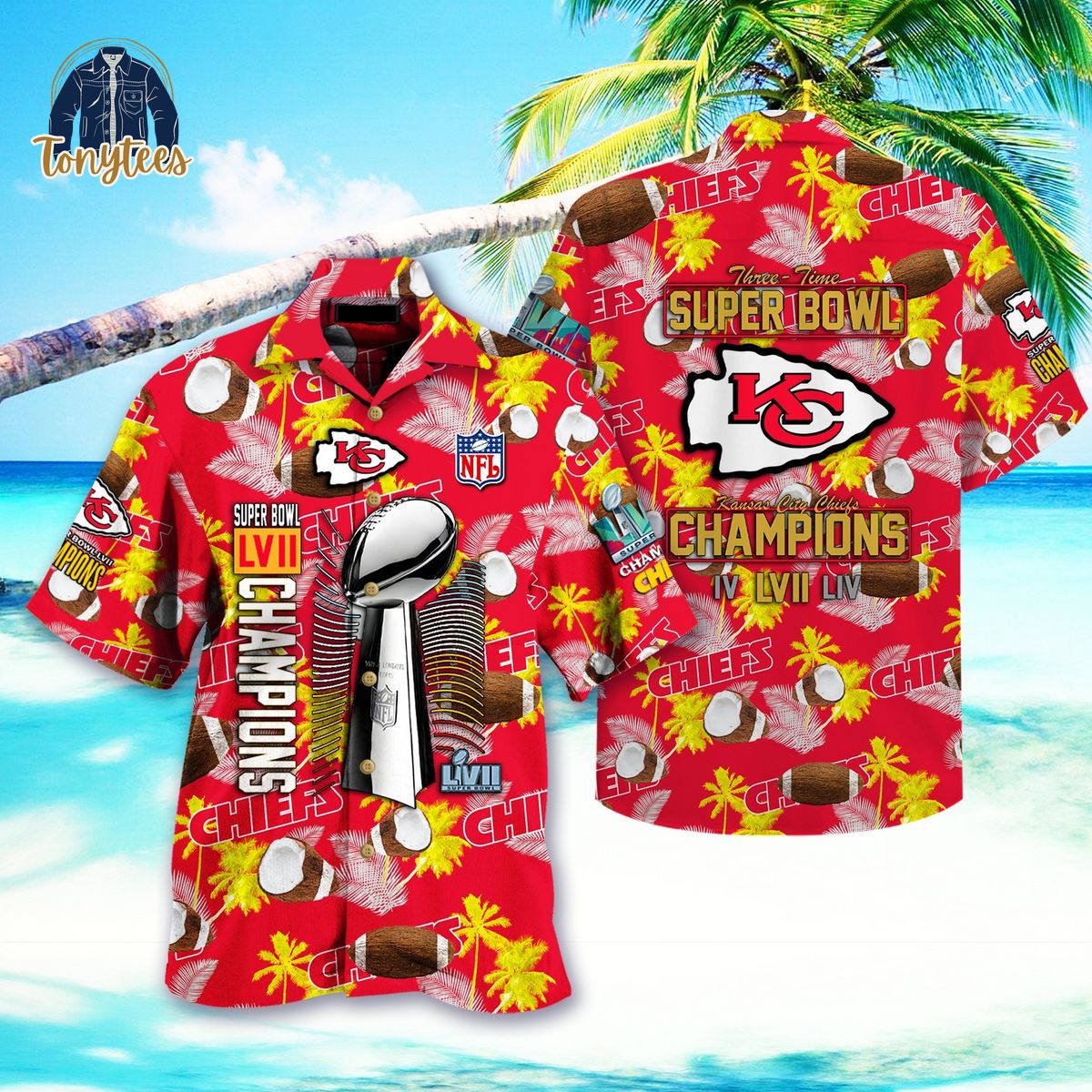 Kansas City Chiefs Three-Time Super Bowl LVII Champions Hawaiian Shirt