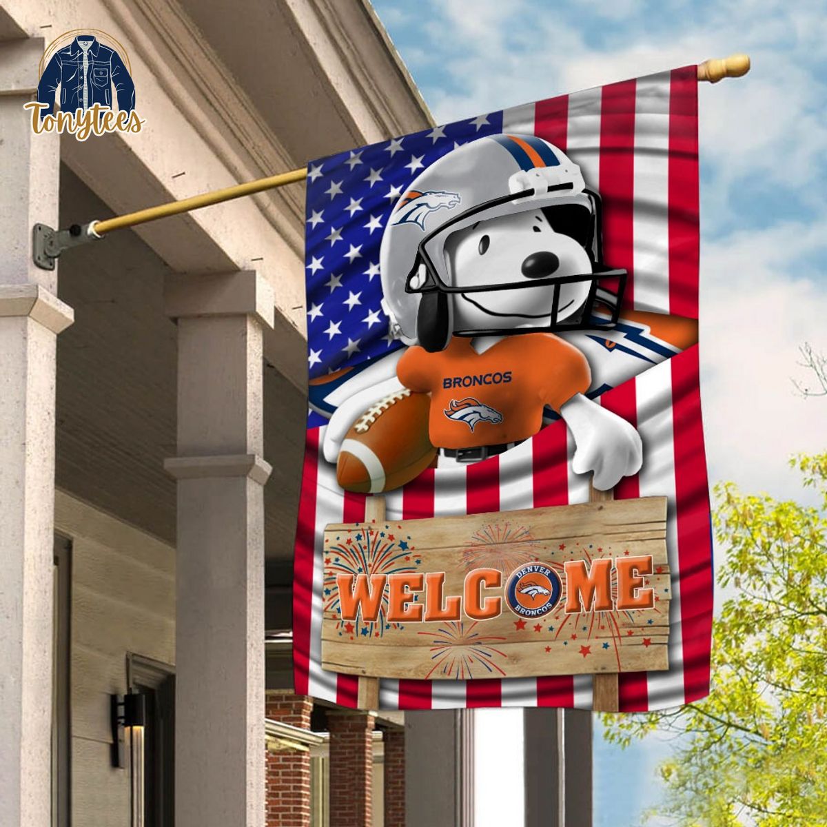 Denver Broncos Snoopy Peanuts Welcome Custom Name Garden Flag