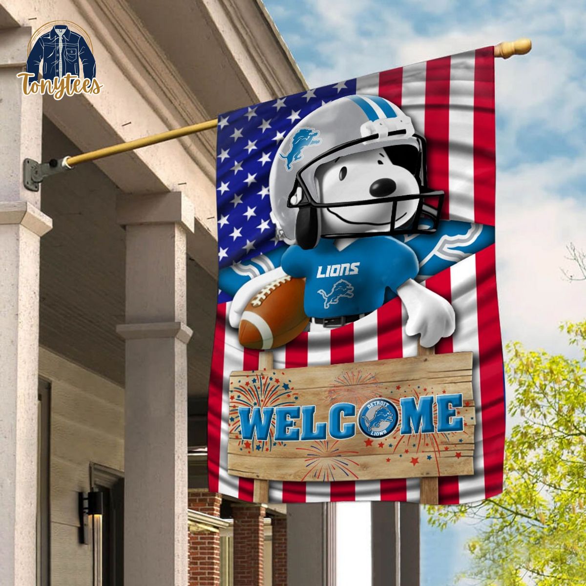 Detroit Lions Snoopy Peanuts Welcome Custom Name Garden Flag