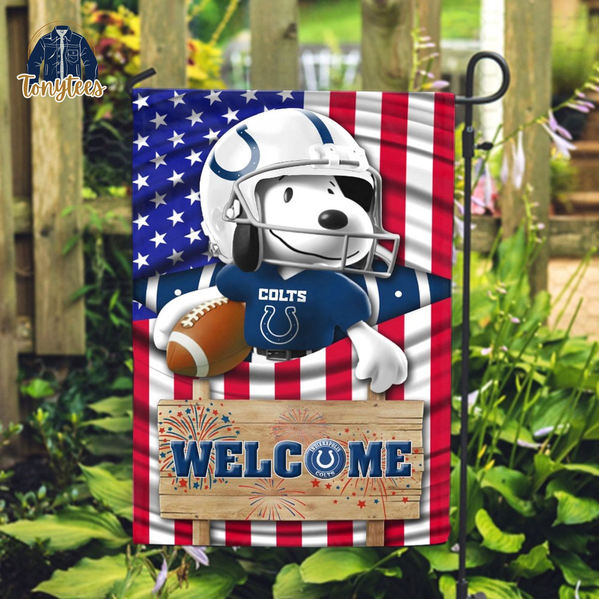 Indianapolis Colts Snoopy Peanuts Welcome Custom Name Garden Flag