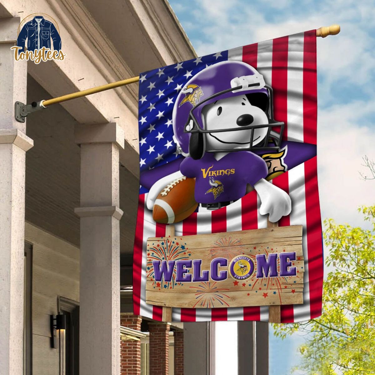 Minnesota Vikings Snoopy Peanuts Welcome Custom Name Garden Flag