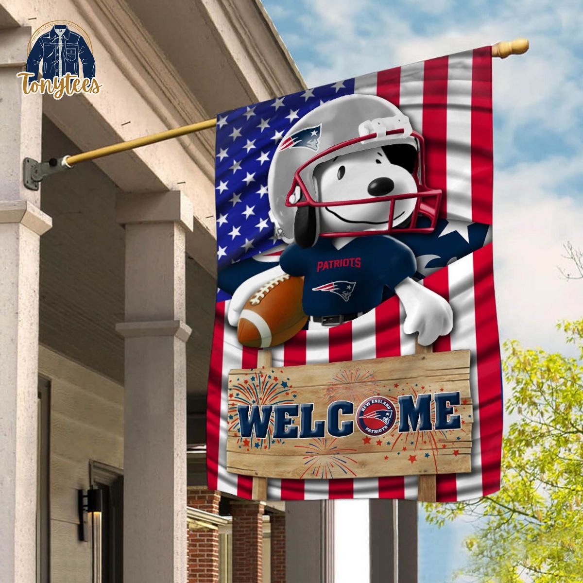New England Patriots Snoopy Peanuts Welcome Custom Name Garden Flag