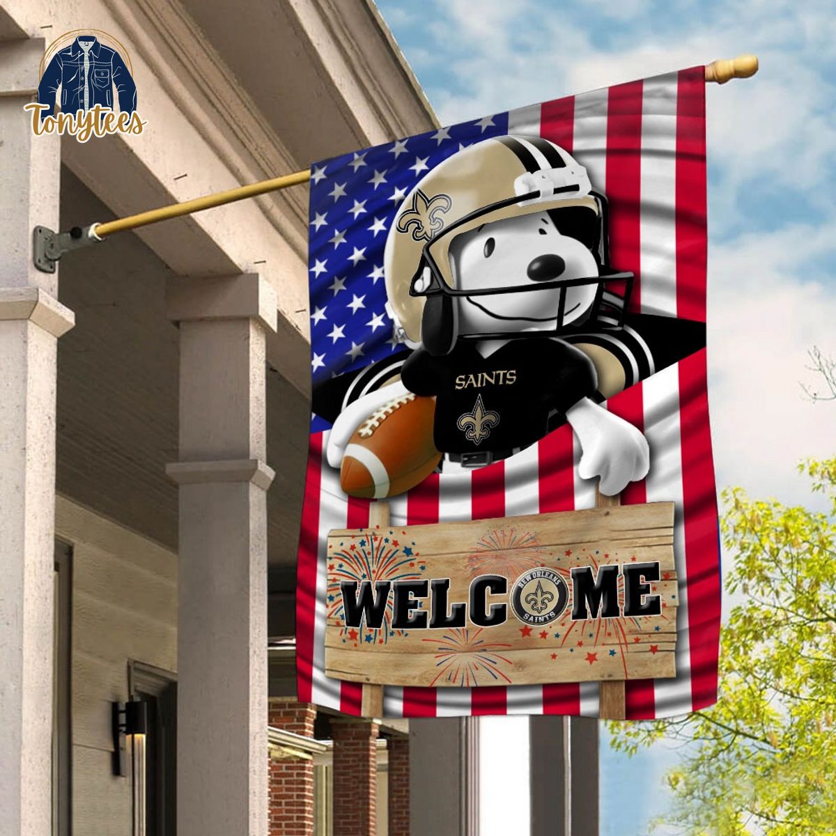 New Orleans Saints Snoopy Peanuts Welcome Custom Name Garden Flag