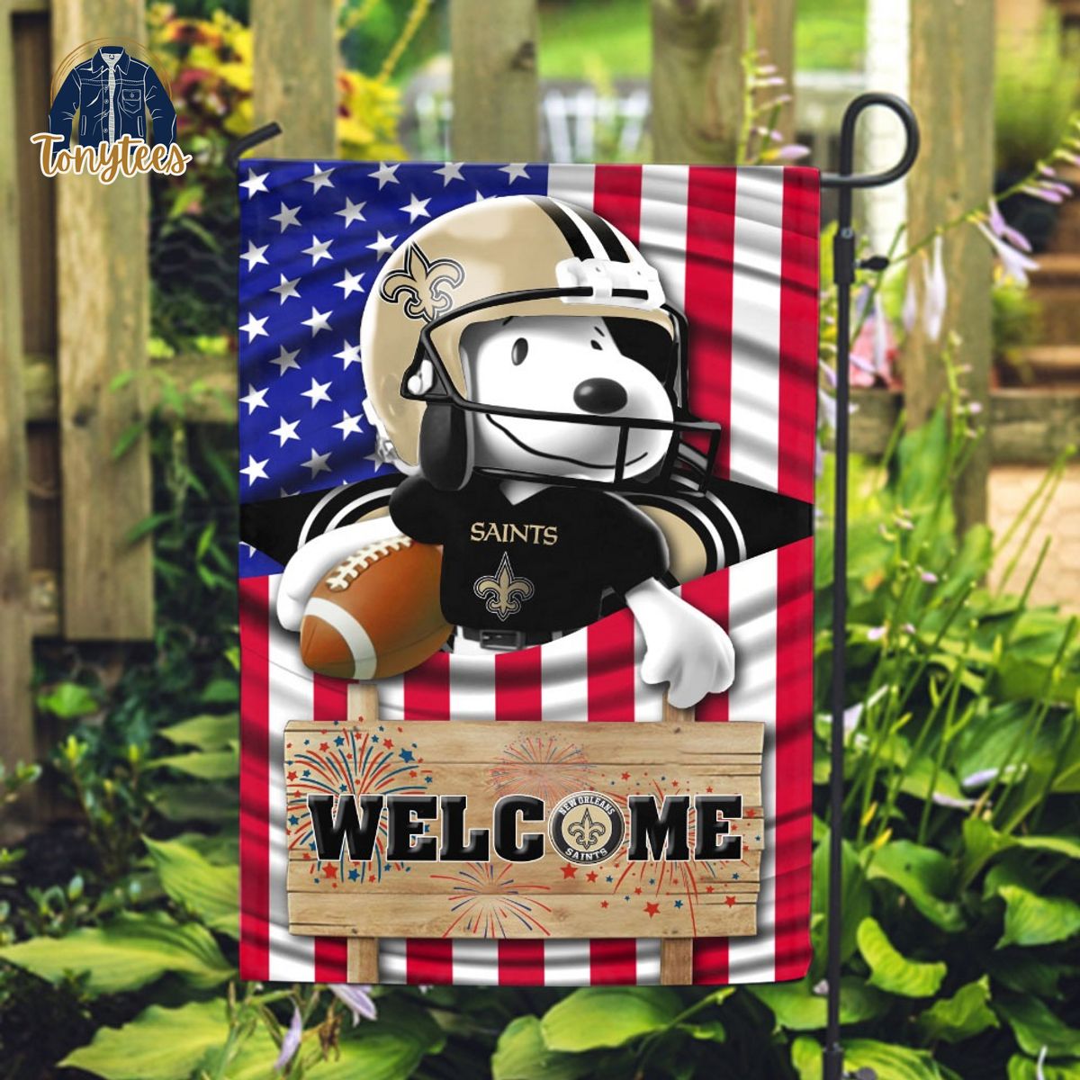New Orleans Saints Snoopy Peanuts Welcome Custom Name Garden Flag