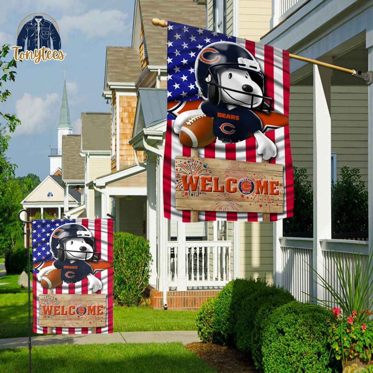 Snoopy Peanuts Chicago Bears Welcome Custom Name Garden Flag
