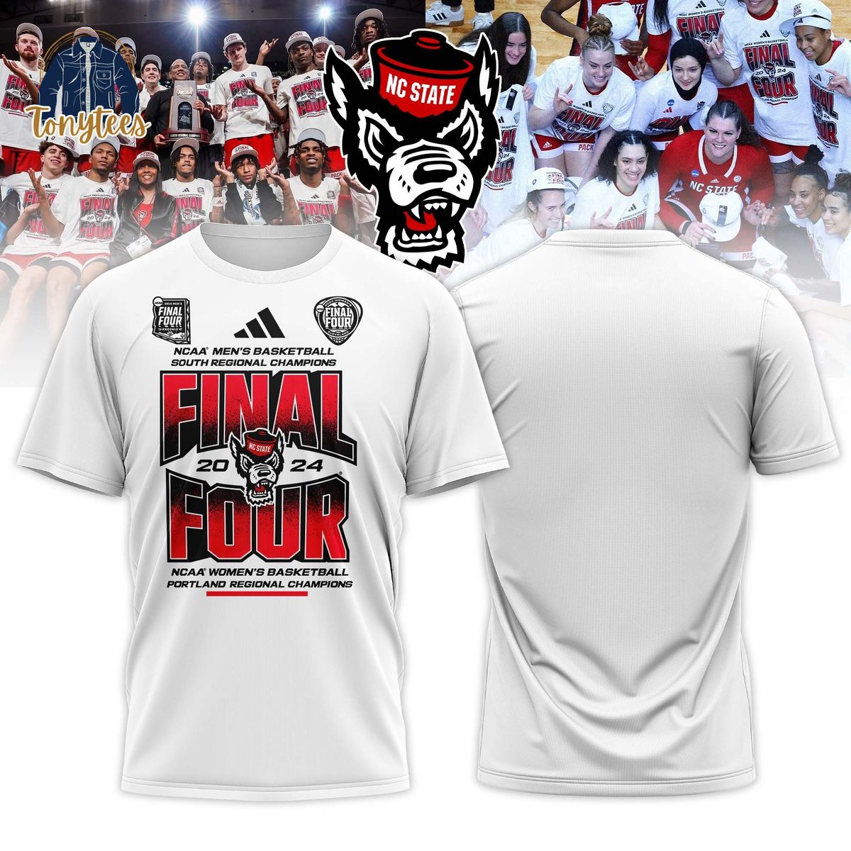 White NC State Wolfpack 2024 NCAA Men and Women Basketball Tournament March Madness Final Four Shirt