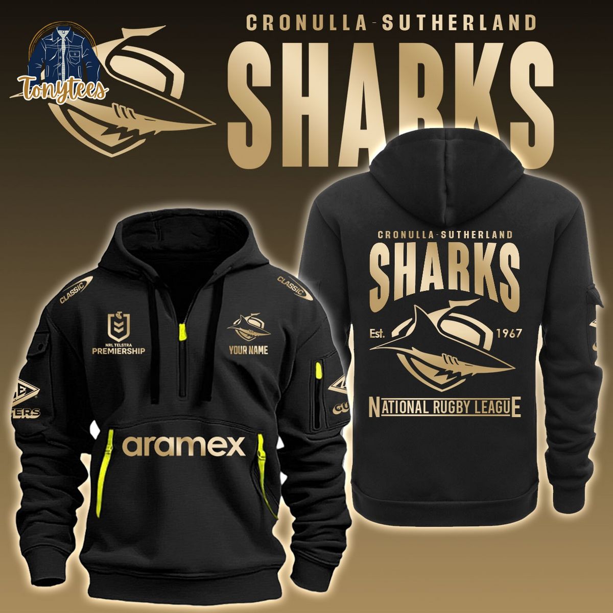 Cronulla Sharks NRL Custom Name New Heavy Hoodie