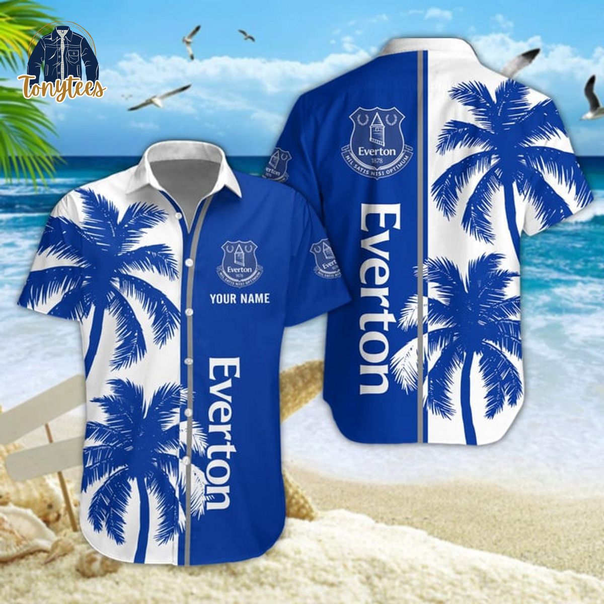 Everton Palm Tree Custom Name Hawaiian Shirt