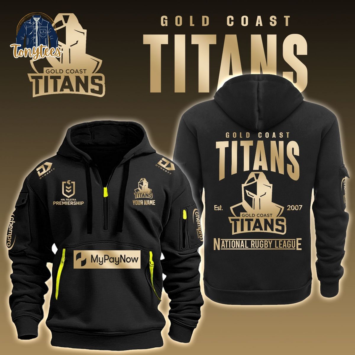 Gold Coast Titans NRL Custom Name New Heavy Hoodie