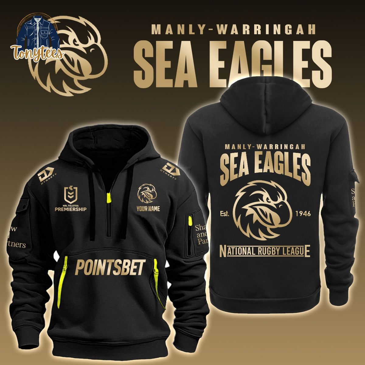 Manly Sea Eagles NRL Custom Name New Heavy Hoodie